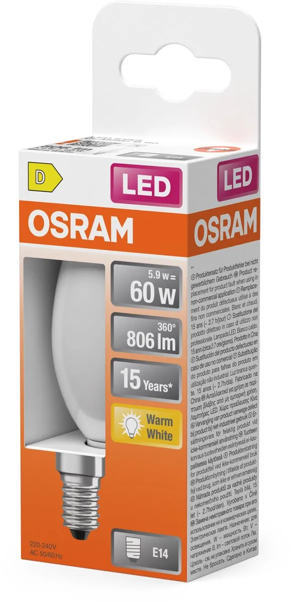 Osram LED Kaarslamp E14 5.5W Warmwit Mat - 2700K