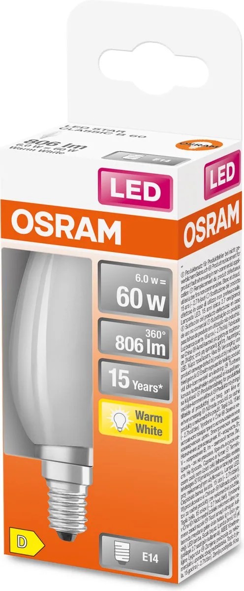 Osram LED Kaarslamp E14 5.5W Warmwit Mat - 2700K