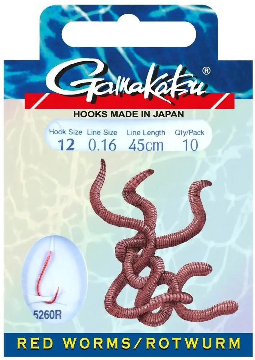 Gamakatsu Onderlijnen Red Worm Haak 5260R