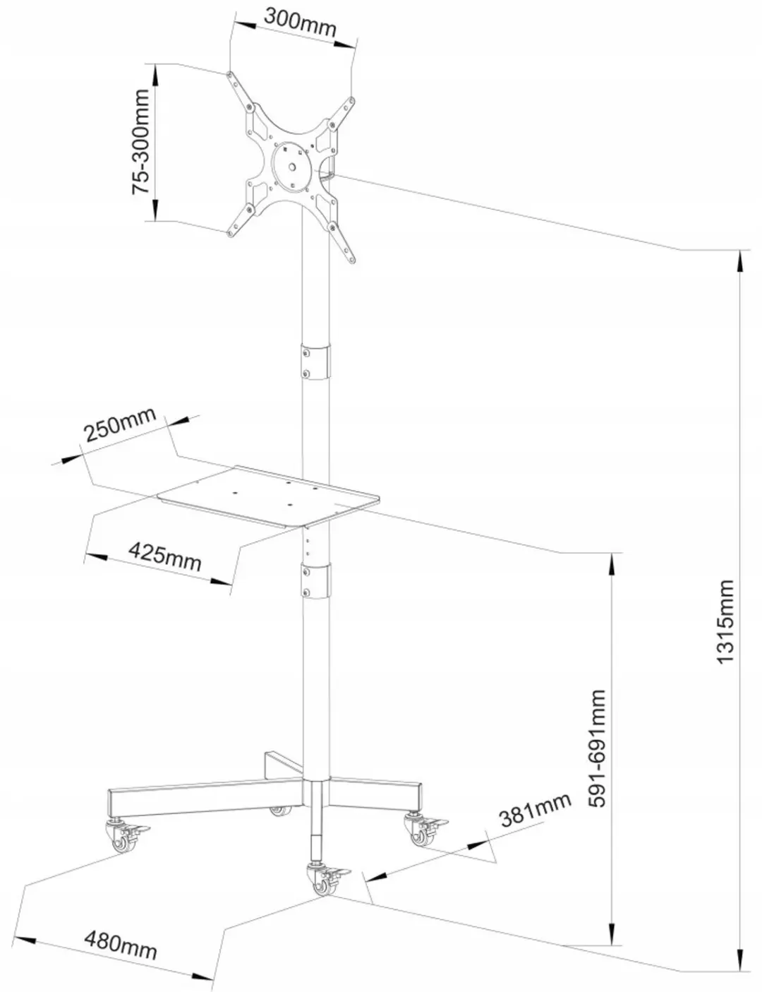 Techly ICA-TR201 Mobiele TV Standaard 32-60" - 40kg - afbeelding 2 van 6