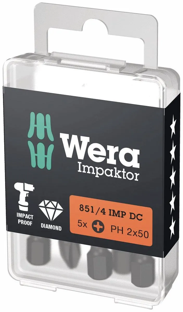 Wera 851/4 Impaktor DC Phillips Bit PH2 x 50mm - 5 Stuks