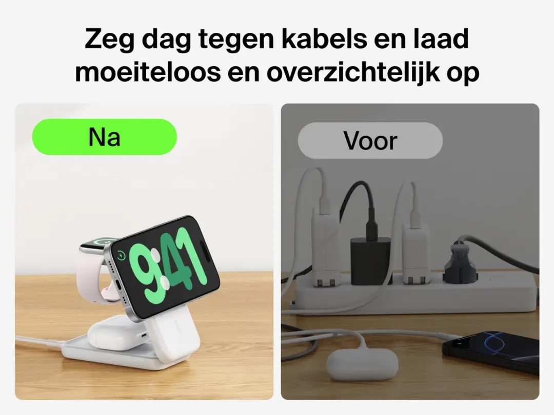 Belkin UltraCharge WIZ036KQWH 3-in-1 Oplader - Wit - afbeelding 5 van 6
