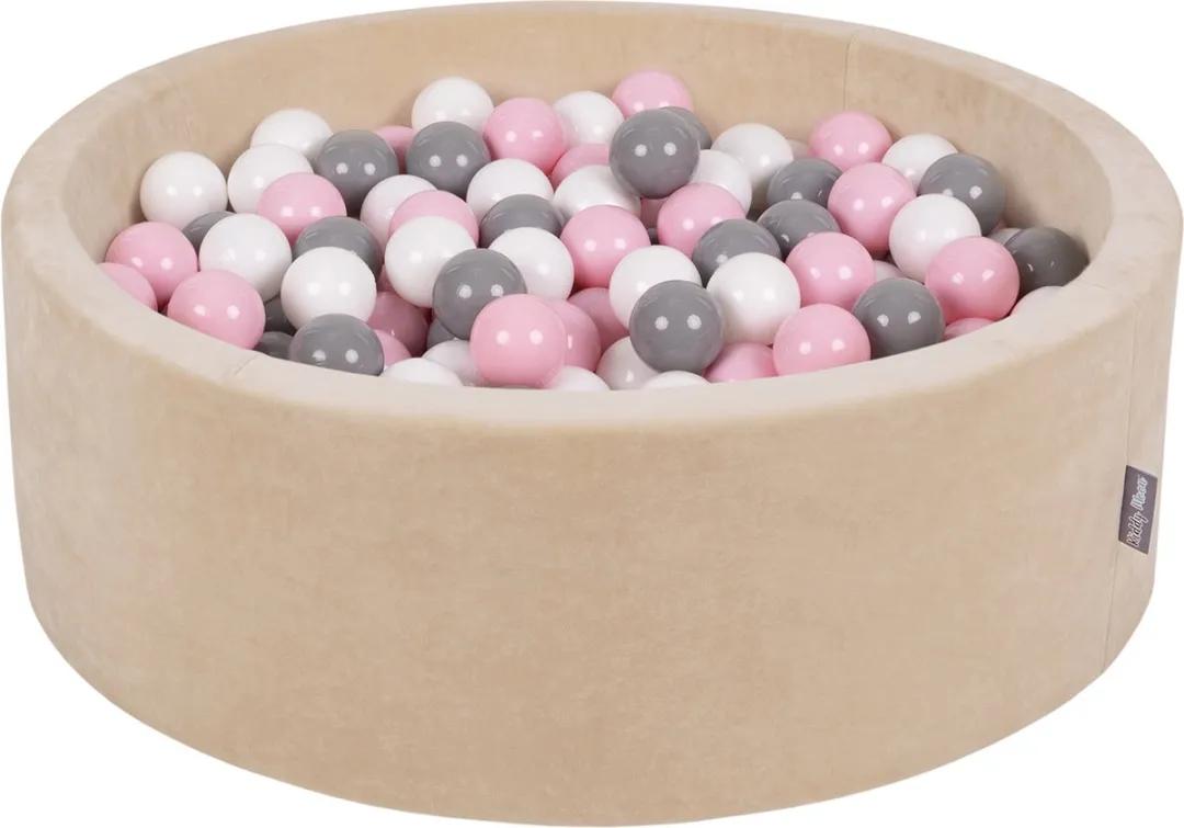 KiddyMoon Fluwelen Ballenbad 90x30cm - 300 Stuks Zandbeige