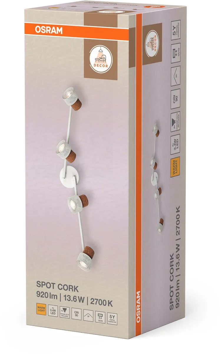 Osram Decor Spot Cork GU10 - 4x3,4W 927 DIM - Warm wit - afbeelding 6 van 6