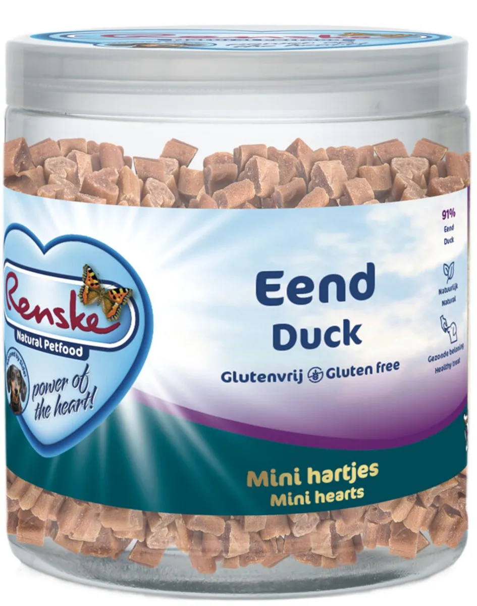 Renske Gezonde Beloning Mini Hartjes Hondensnack Eend - 6 Stuks