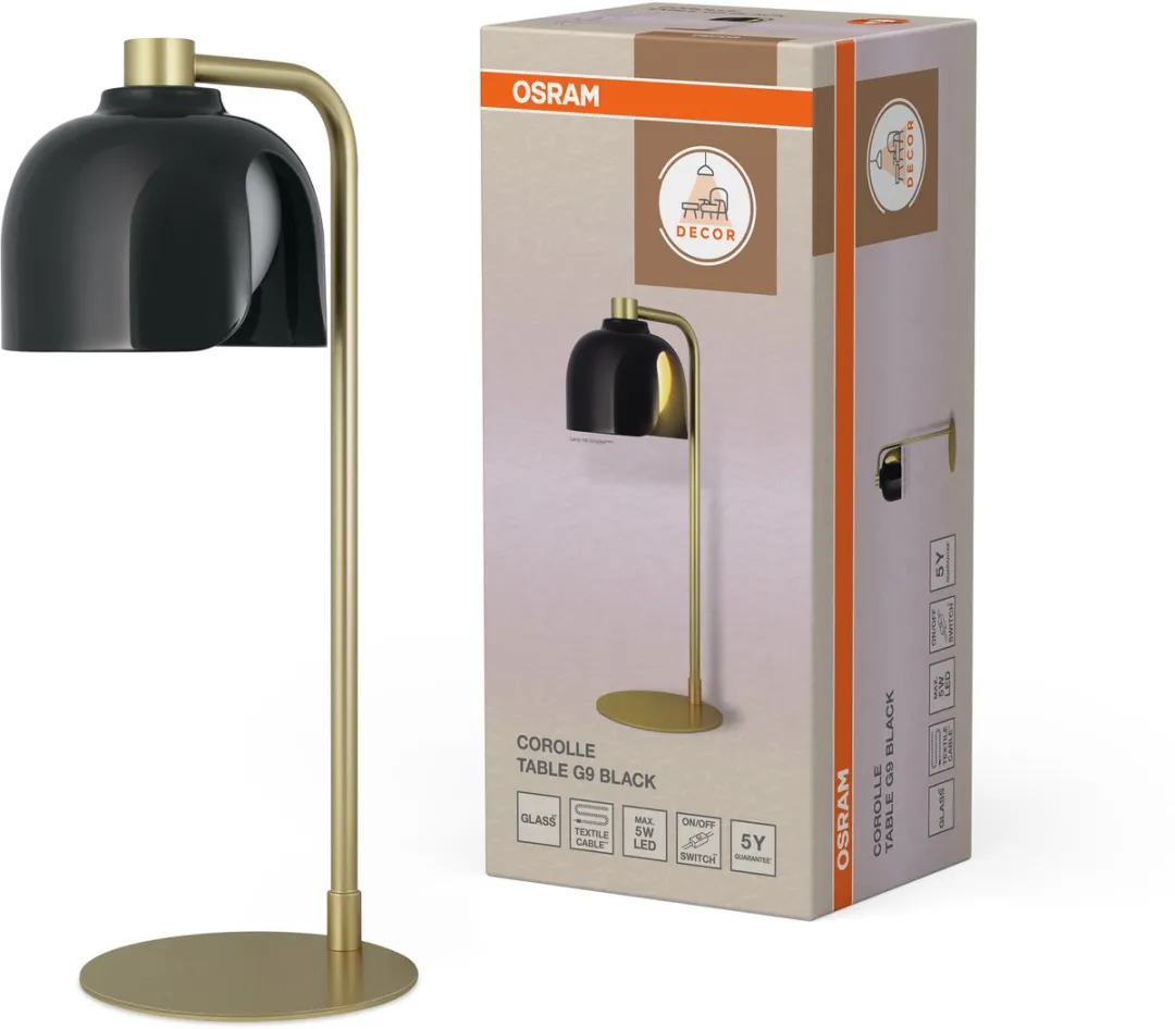 Osram Decor Corolle Tafellamp G9 - Zwart Metaal Glas
