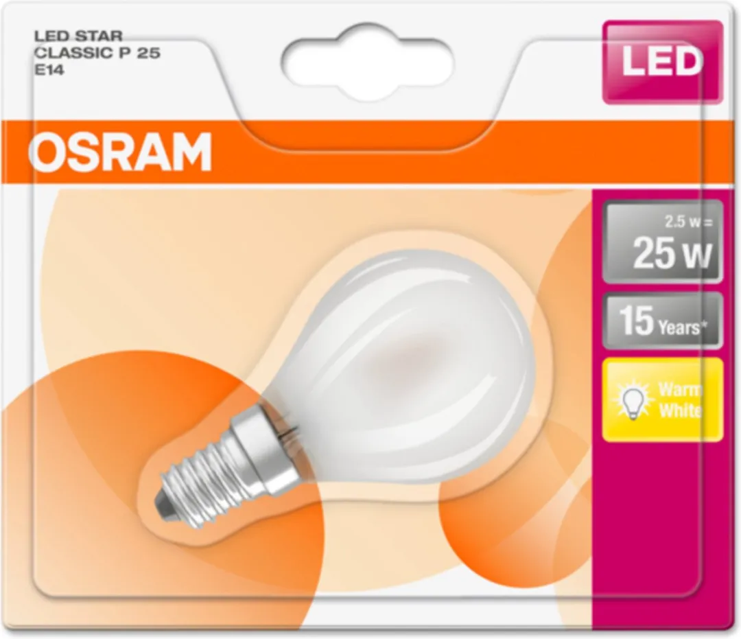 OSRAM LED (monochrome) EEC A+ (A++ - E) E14 Droplet 2.8 W = 25 W Warm white (Ø x L) 45 mm x 78 mm Filament 1 pc(s)