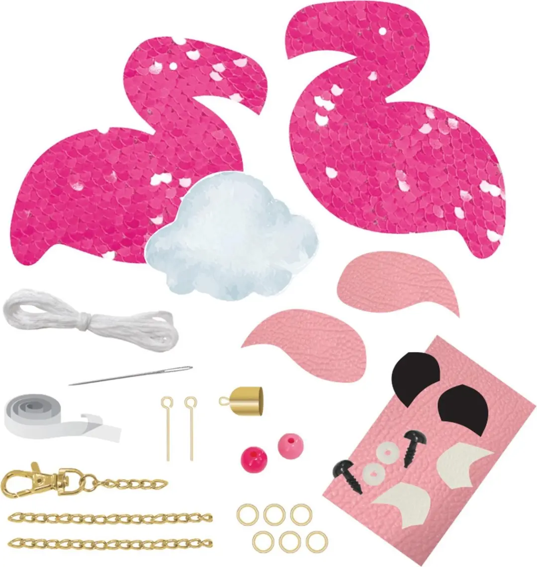 Lena Sleutelhangerset Flamingo Meisjes Kunstleer Roze 8-delig