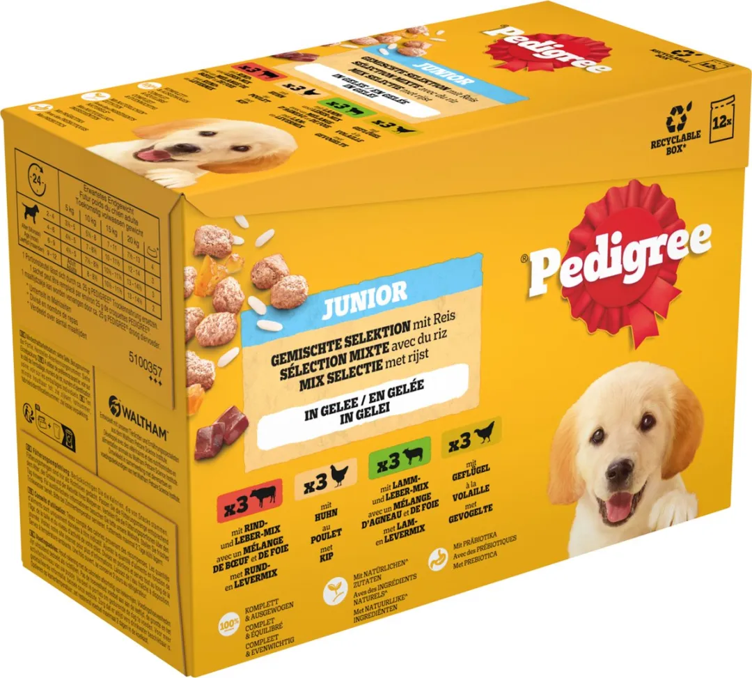 Pedigree Junior Hondenvoer - Mix Selectie in gelei - Maaltijdzakjes - 48 x 100 g