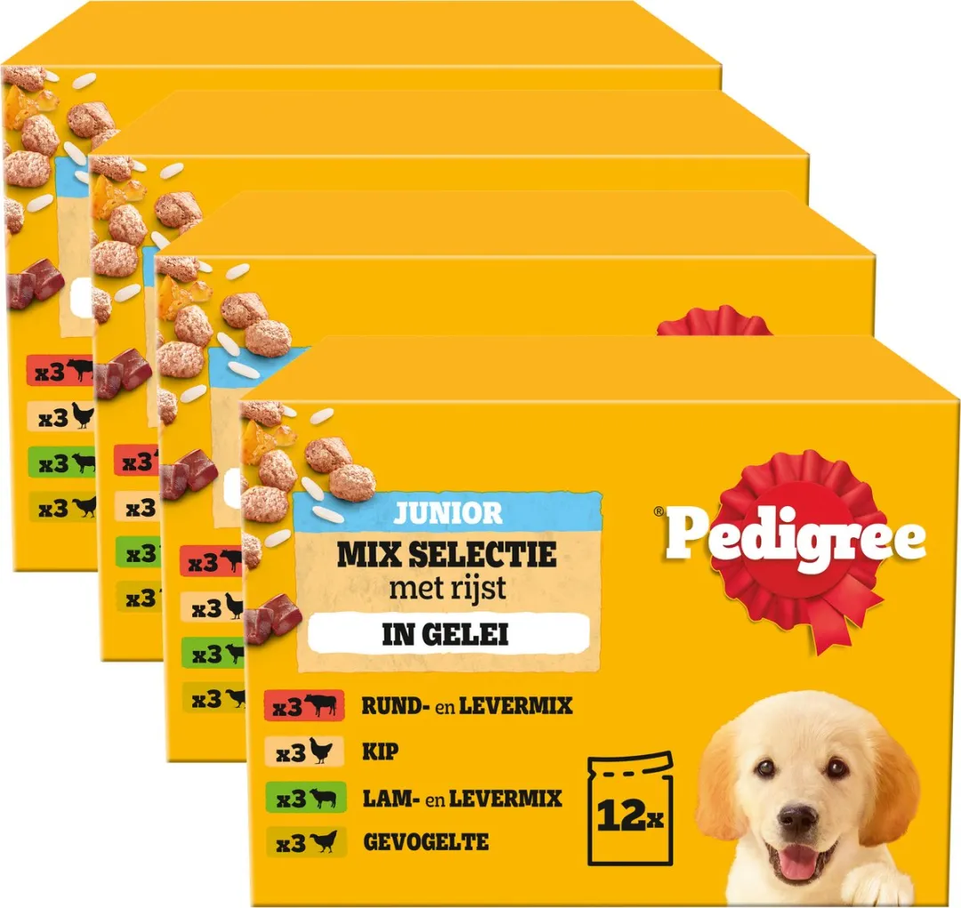 Pedigree Junior Hondenvoer - Mix Selectie in gelei - Maaltijdzakjes - 48 x 100 g
