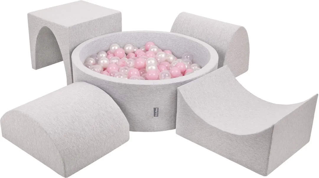 KiddyMoon Schuimspeelplaats Ballenbad 300 Ballen - 424669 - Lichtgrijs/Poederroze/Parelmoer/Transparant