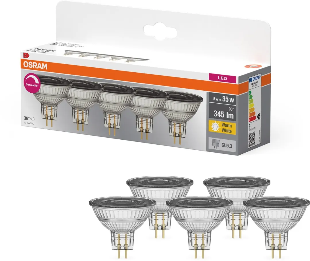Osram LED Spot MR16 5W 2700K Warm Wit - 36° - 5 Stuks