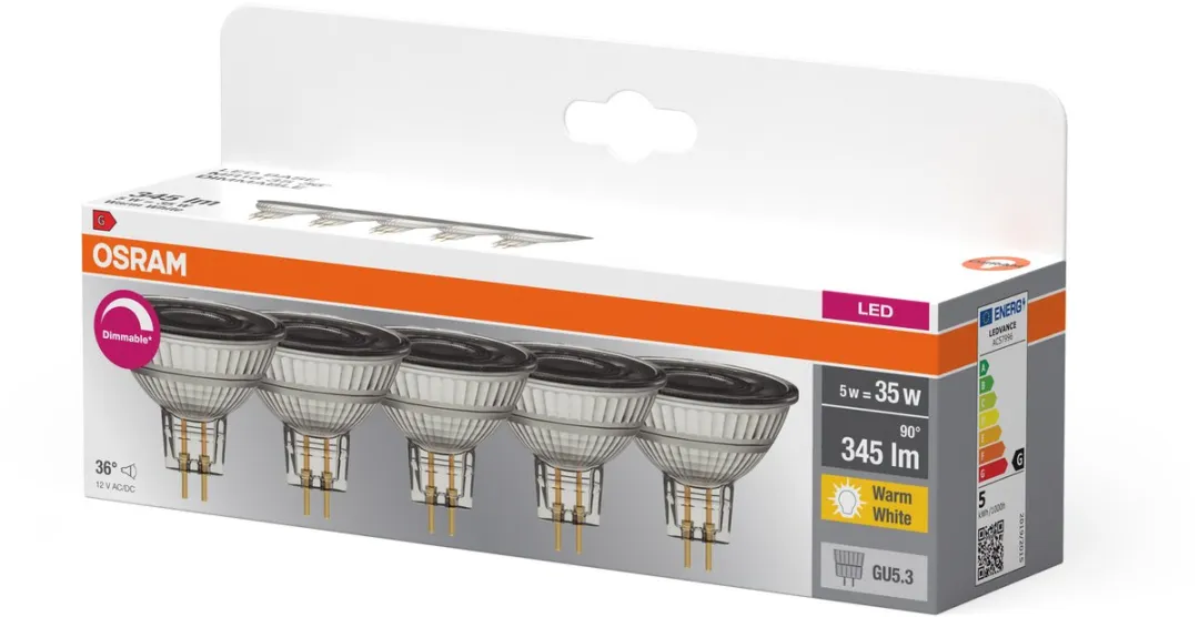 Osram LED Spot MR16 5W 2700K Warm Wit - 36° - 5 Stuks
