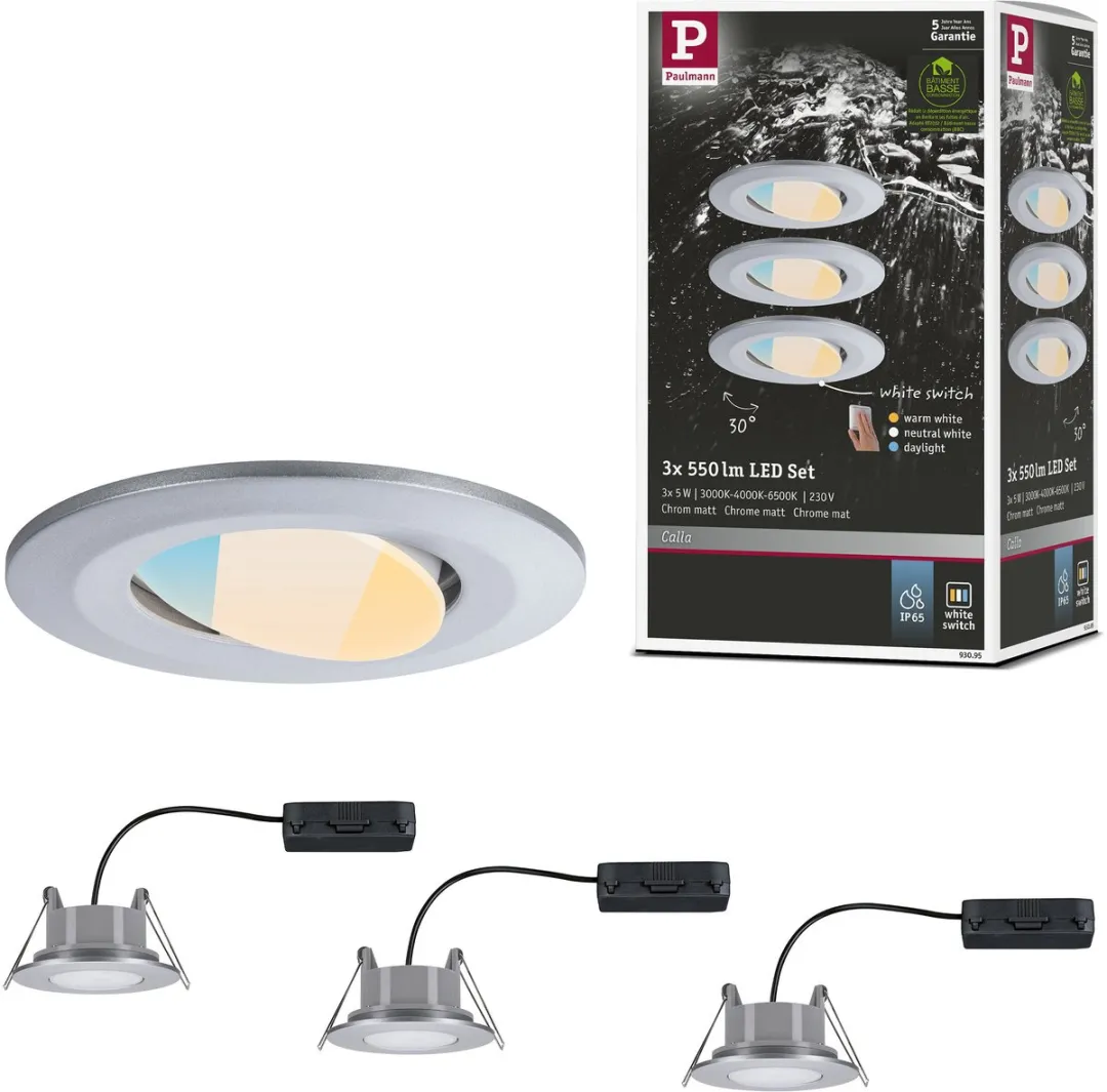 Paulmann LED-inbouwlamp Calla Set 3x5W 400lm 90mm