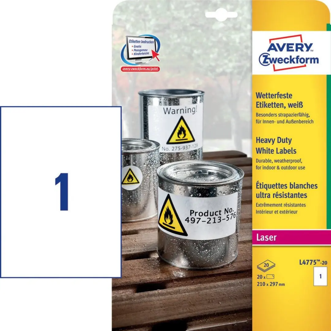 Avery L4775-20 Weersbestendige Etiketten - Wit - 20 st. - afbeelding 6 van 6