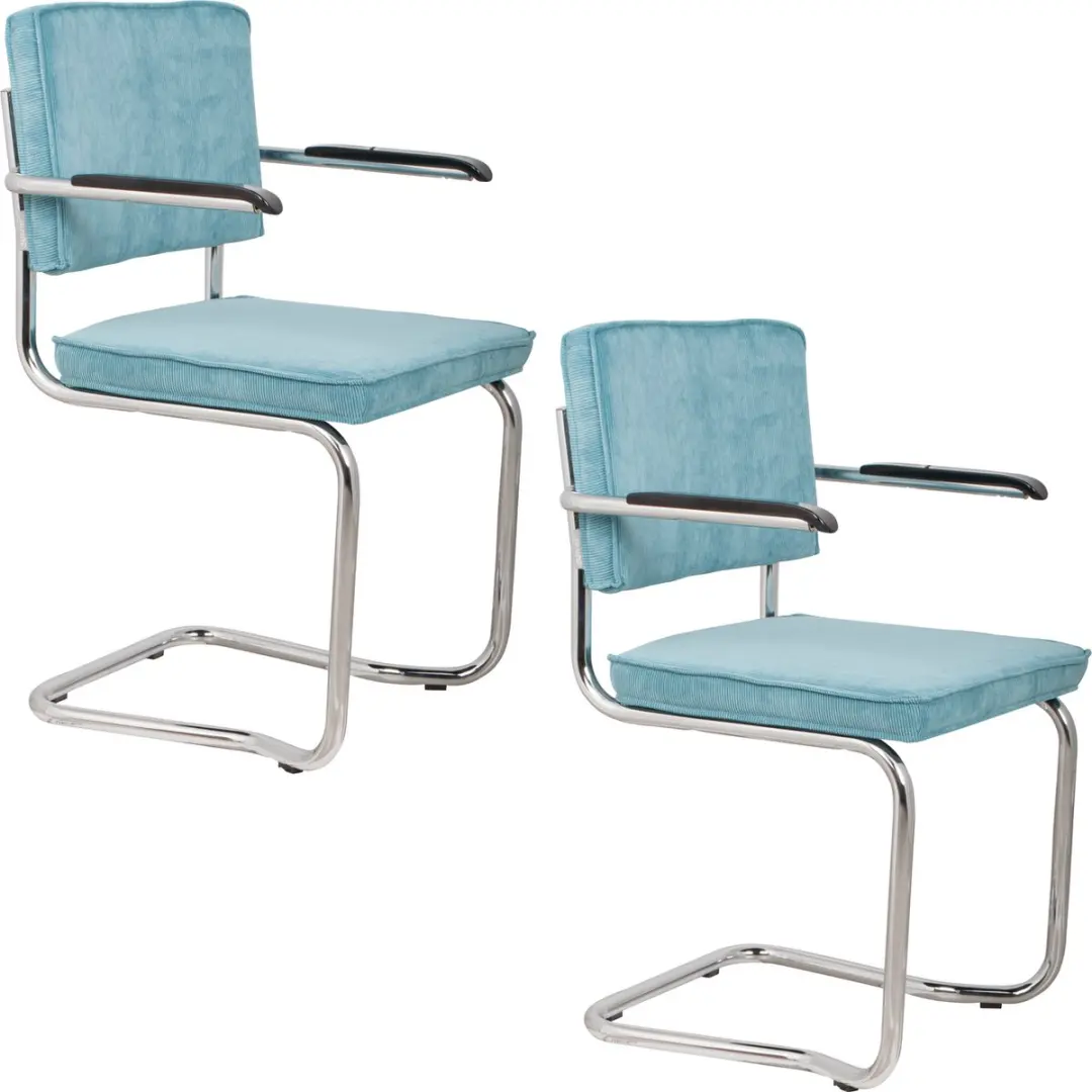 Zuiver Ridge Kink Rib Eetkamerstoelen Armleuning Blauw