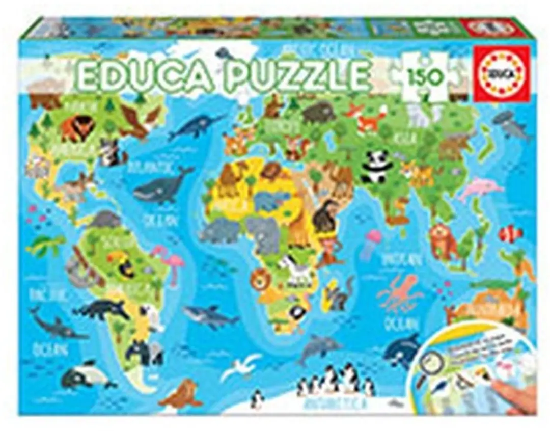 Educa Wereldkaart met Dieren Legpuzzel