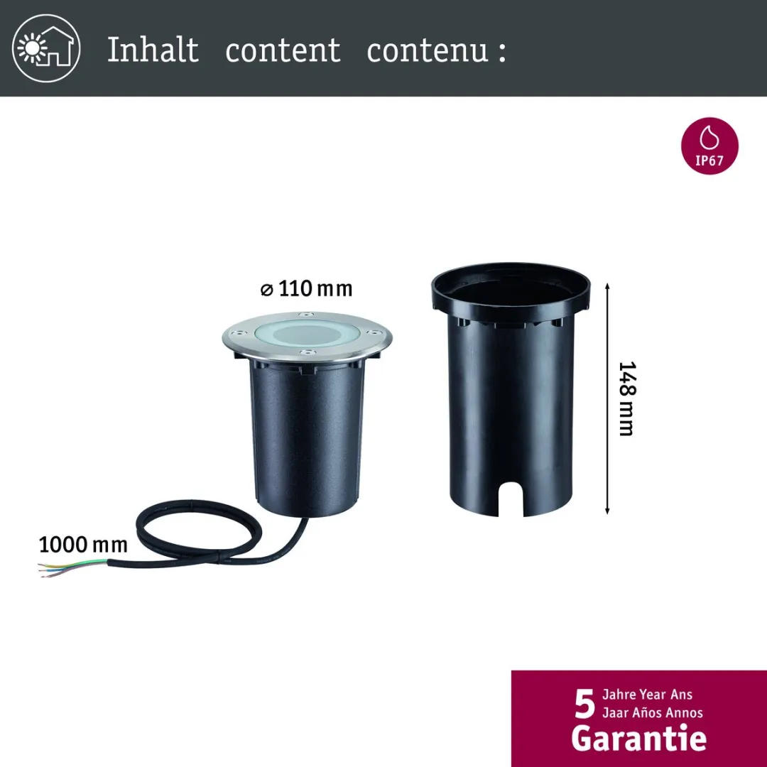 Paulmann LED Grondinbouwlamp Zigbee 3.0 Floor IP67 110mm RGBW+ - 4,9W