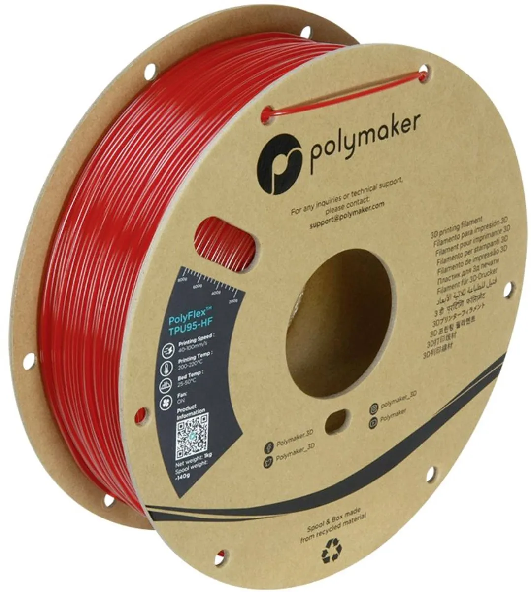 Polymaker PD03007 TPU95-HF Filament 1.75mm - 1000g - Kleurloos