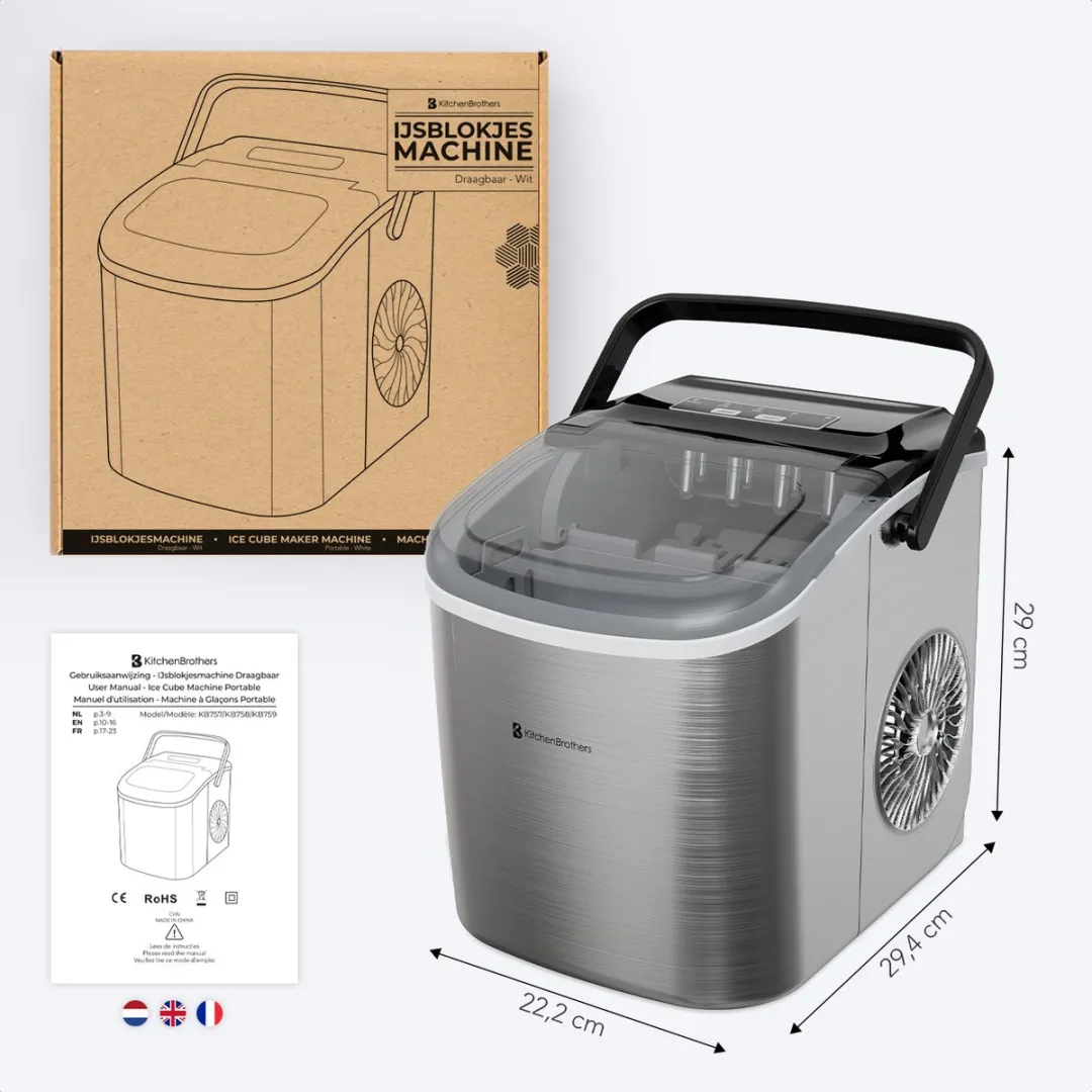 KitchenBrothers KB759 IJsblokjesmachine 1.2L - 12kg/24u - RVS