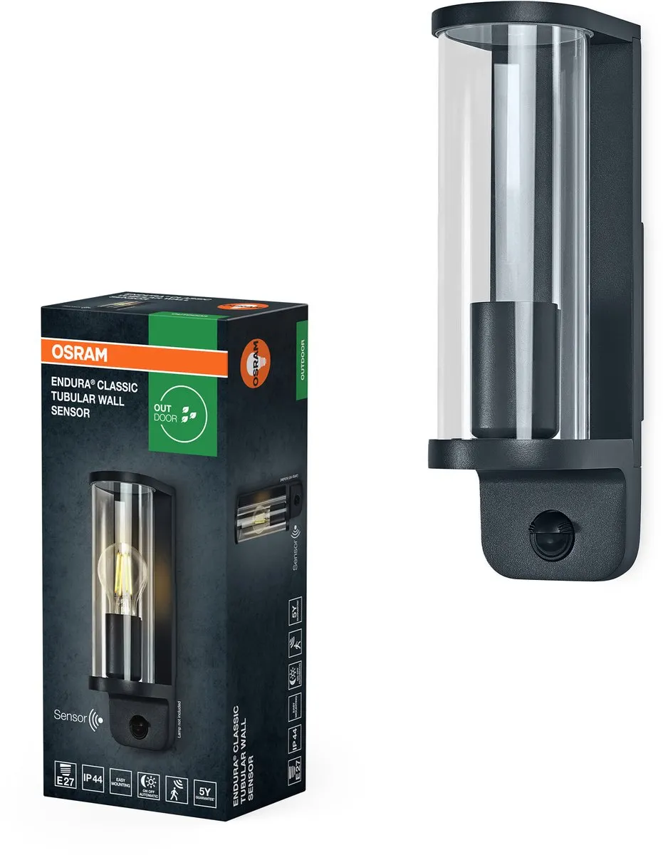 Osram Endura Classic LED Wandlamp E27 PIR Sensor IP44 - Donkergrijs