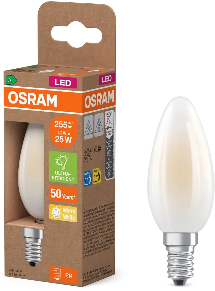 Osram LED Classic E14 Kaarslamp 1.2W 255lm - Zeer Warm Wit