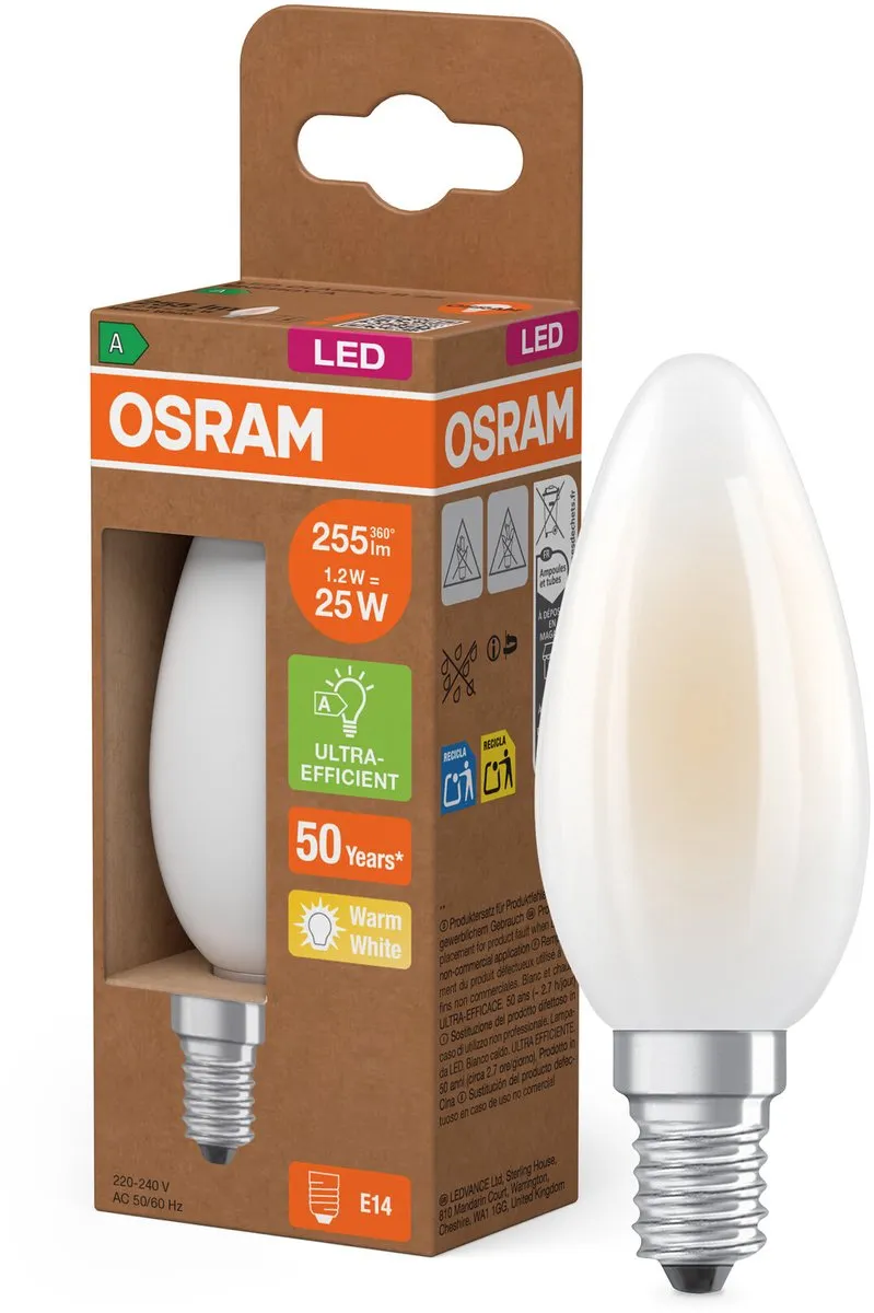 Osram LED Classic E14 Kaarslamp 1.2W 255lm - Zeer Warm Wit