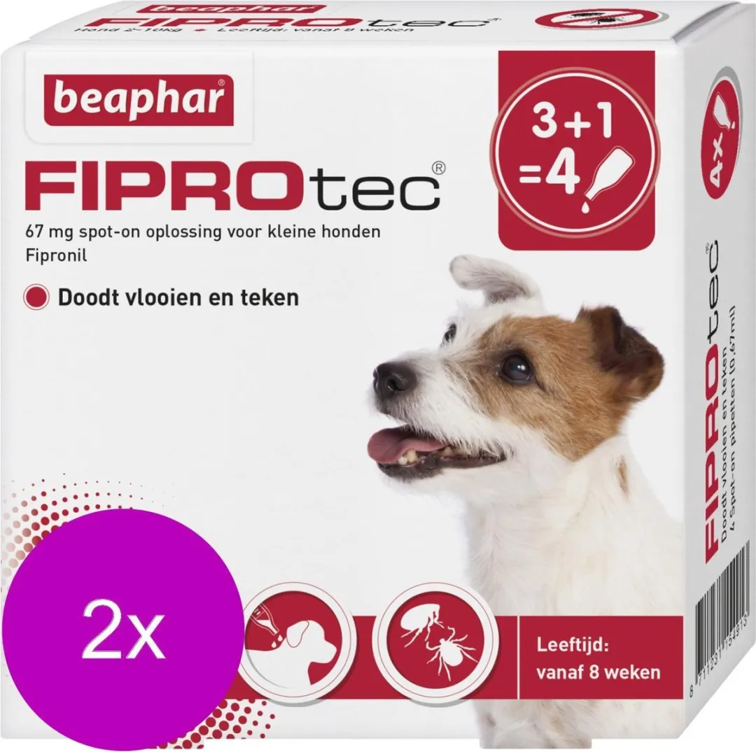 Beaphar Fiprotec Dog Anti Vlooien & Teken 2x4 Pipetten - 2-10kg