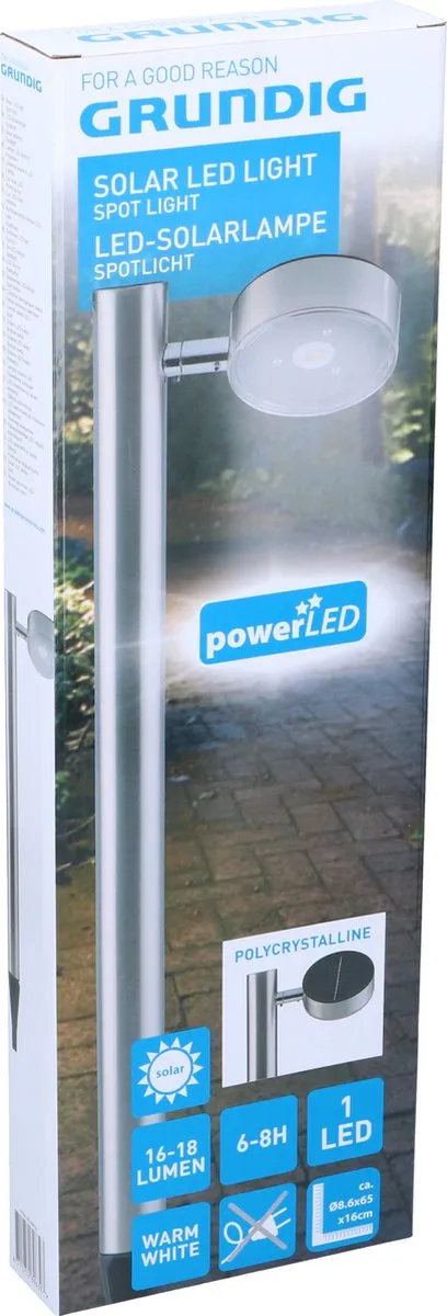 Grundig LED Solar Tuinlamp 10W - Zilver
