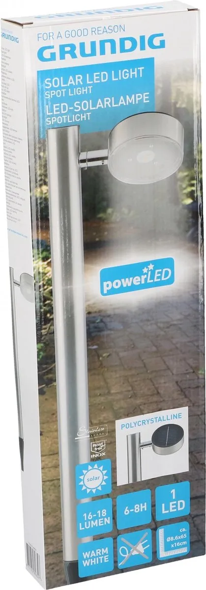 Grundig LED Solar Tuinlamp 10W - Zilver