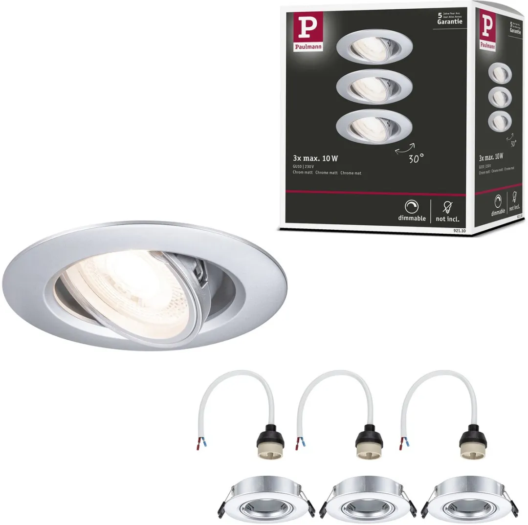 Paulmann Inbouwlamp Set 3x GU10 10W 90mm