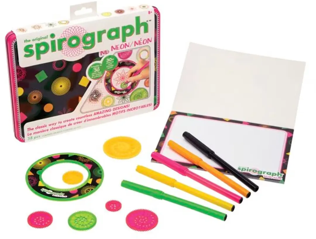 Spirograph Design Set Neon creatief tekenblik set met opbergvakje en accessoires