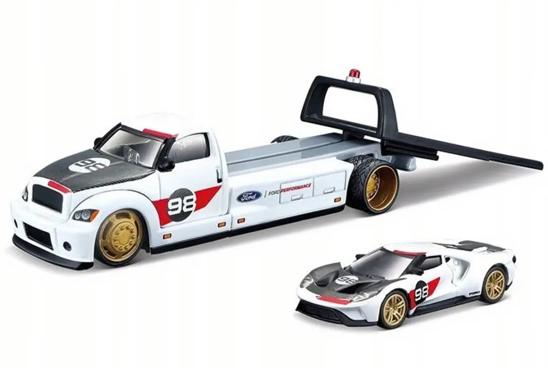 Maisto 2021 Ford GT Heritage Edition-set met aanhanger 1:64