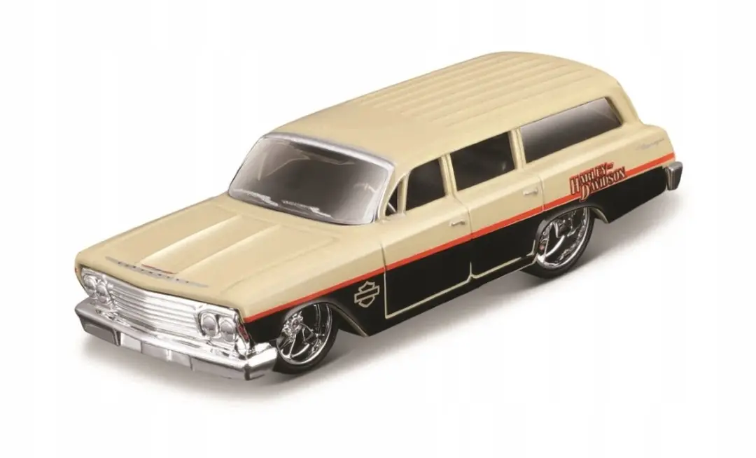 Maisto Chevrolet Biscayne Wagon Harley 1/64 Modelauto Krem/Zwart