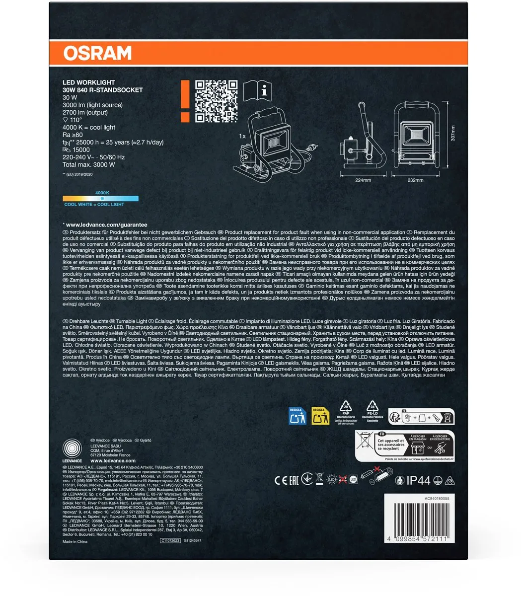 Osram LED Werklamp R-Stand Socket 30W - 2700 Lumen