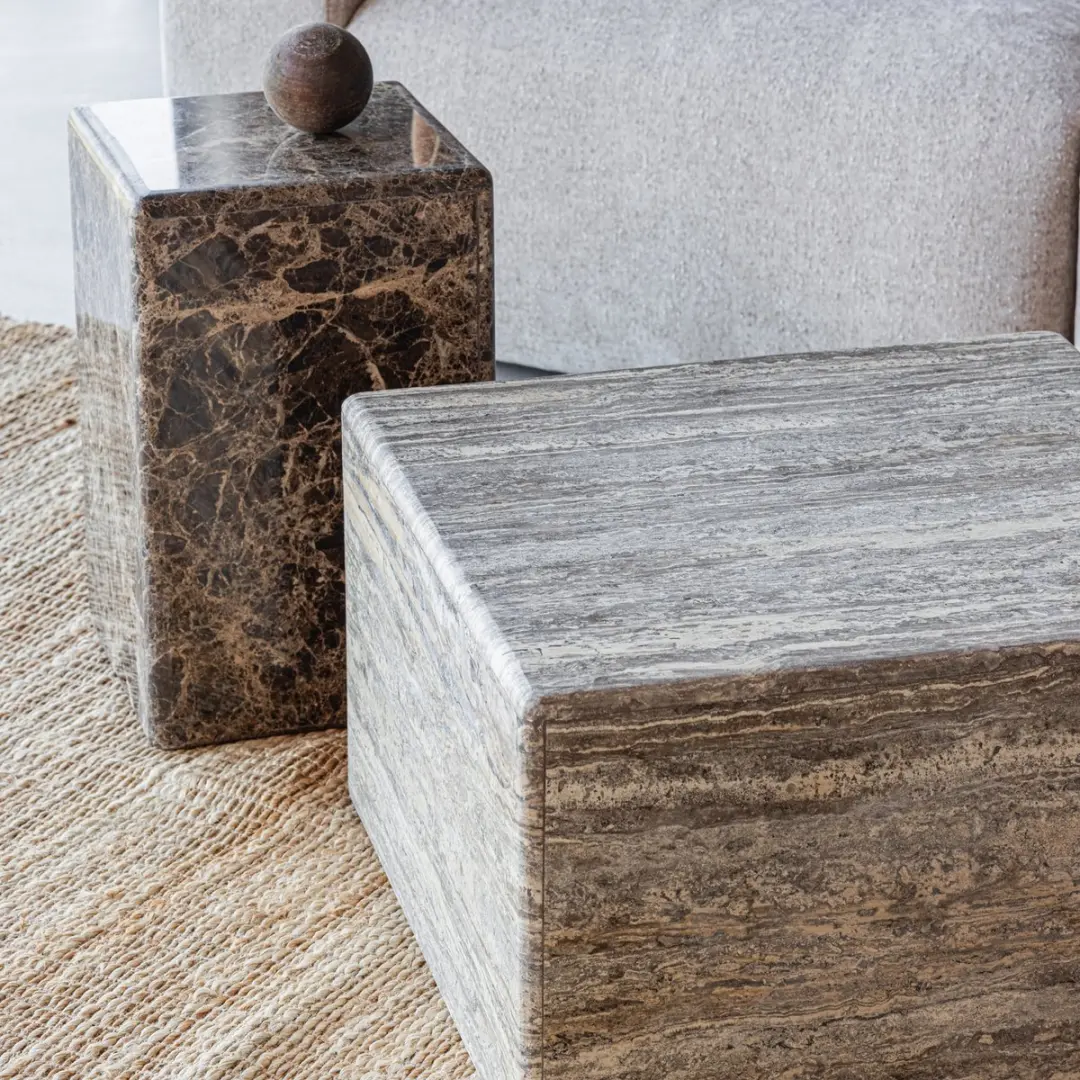 WOOOD Vexa Bijzettafel - Marmer - 47x30x30cm - Bruin - afbeelding 5 van 6