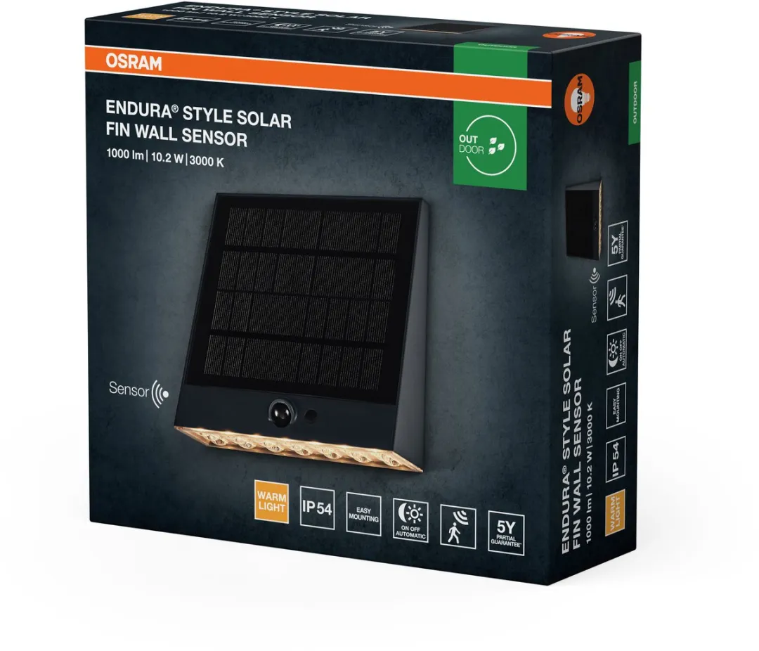 Osram Endura Style Solar Wandlamp Fin 10,2W - 890lm Warm Wit - PIR Sensor