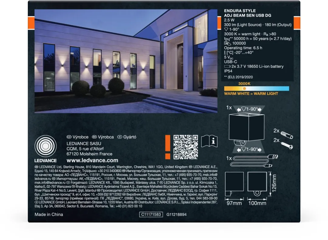 Osram Endura Style Adjustable Beam Sensor 2,5W - Donkergrijs
