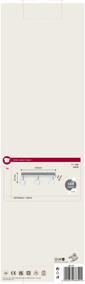 Paulmann Spotlight Frame 3x4,5W 3000K - 3x320lm - Wit mat/Chroom