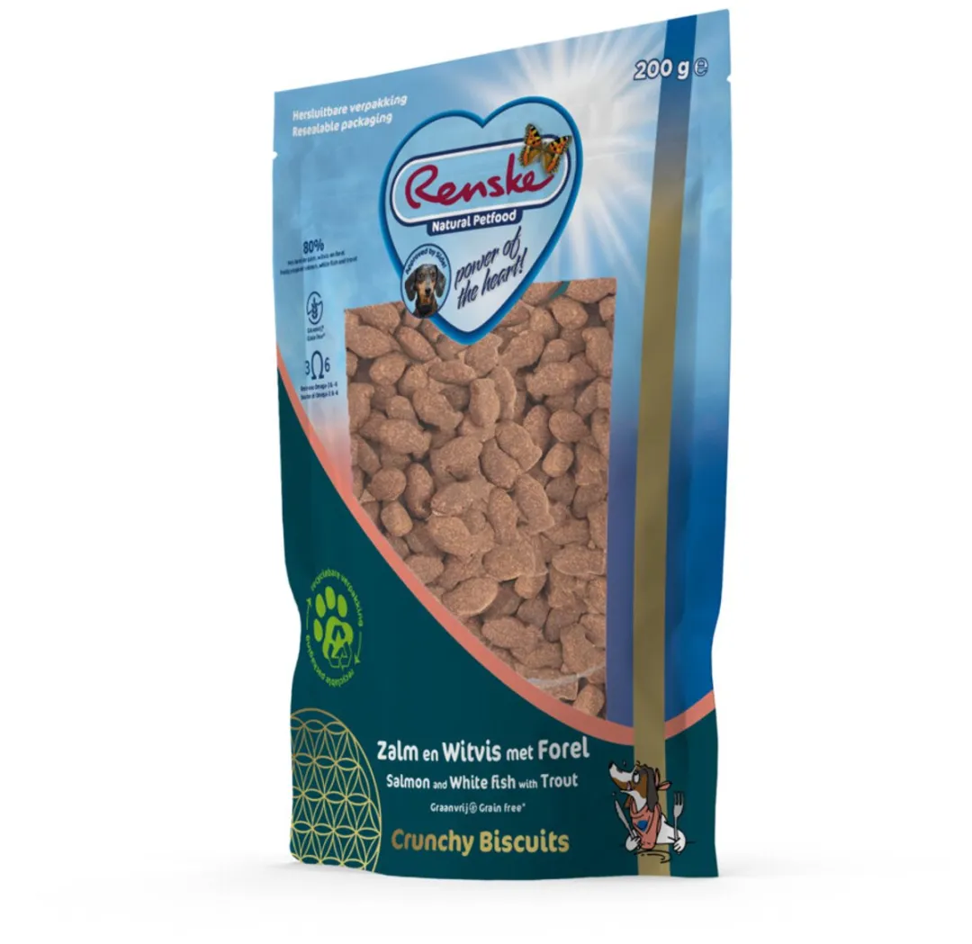 Renske Gezonde Beloning Crunchy Hondensnack Zalm & Witvis & Forel