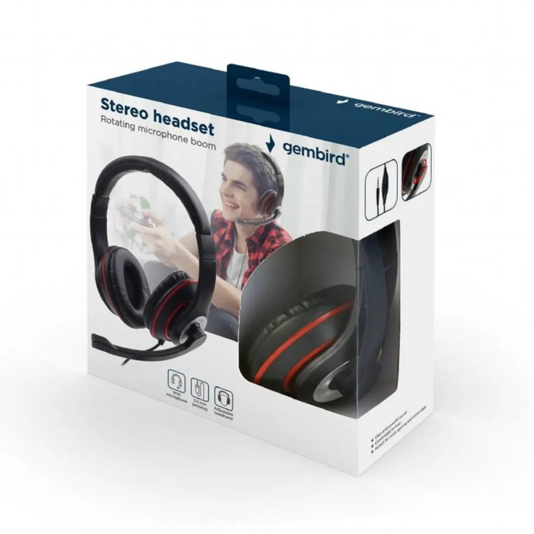 Gembird MHS-03-BKRD Headset - Zwart/Rood