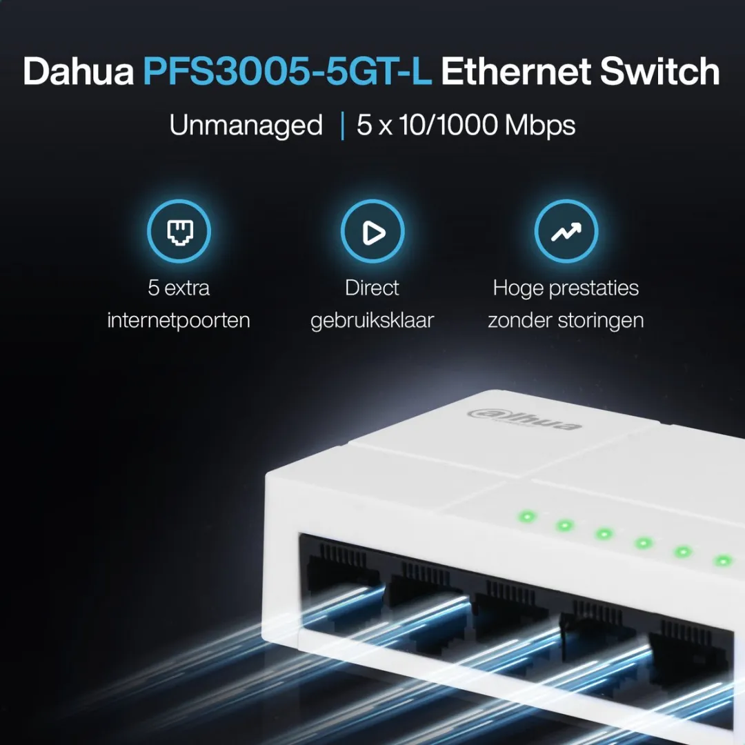 Dahua PFS3005-5GT-L Ethernet Switch 5 Poorten - 10/100/1000 Mbps - Wit
