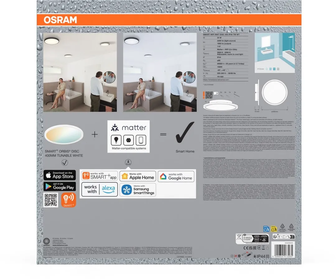 Osram SMART+ Matter Orbis Disc LED Badkamerlamp 24W 1900lm - IP44 Wit - afbeelding 6 van 6