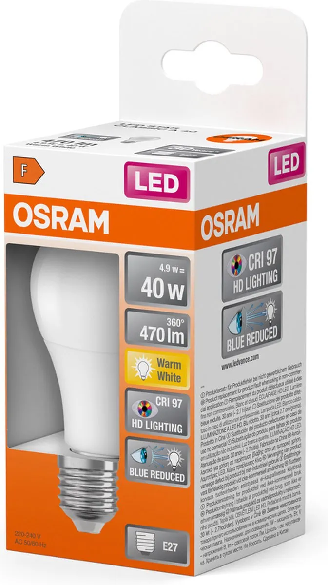 Osram LED-lamp E27 4,9W Warm Wit 2700K - Helder