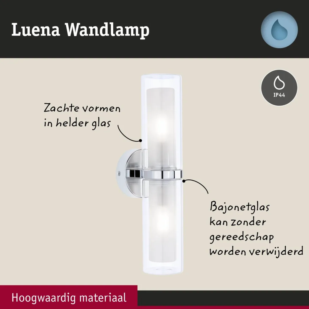 Paulmann Selection Bathroom Wandlamp Luena IP44 - 2x20W - Chroom/Glas