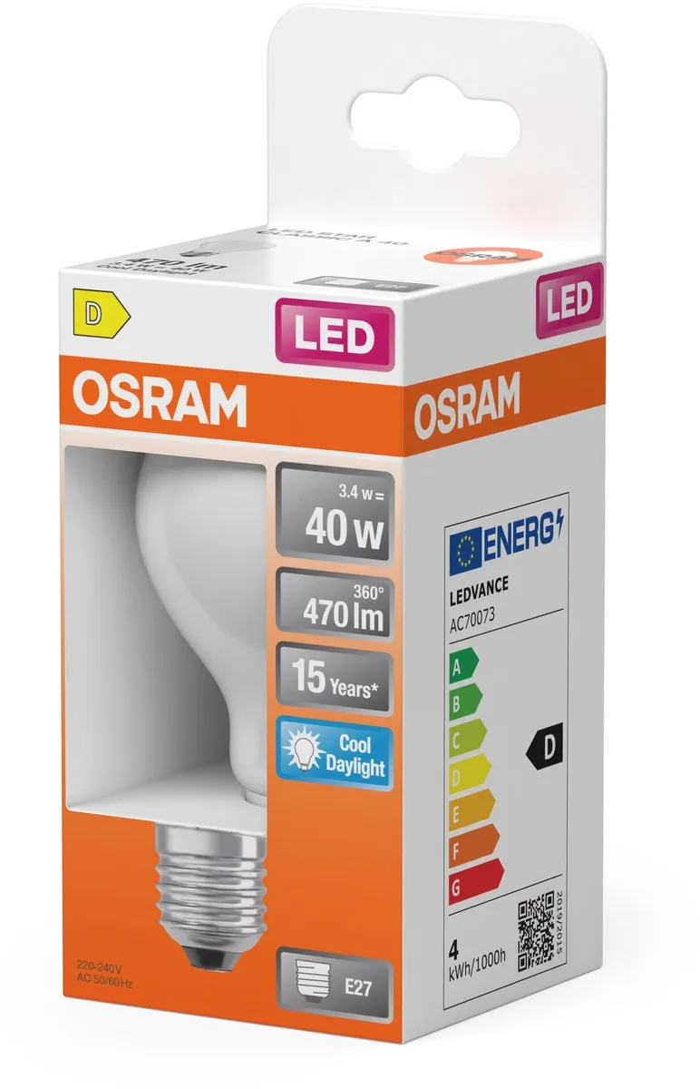 Osram LED-lamp A40 Stervorm 3,4W E27 Mat - 470lm 6500K