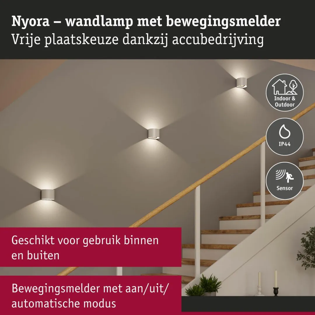 Paulmann Nyora LED Wandlamp Accu IP44 - 2x1W 3000K Wit