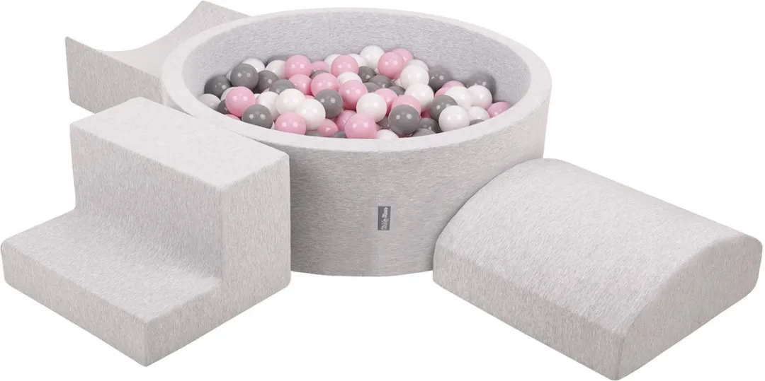 KiddyMoon Schuimspeelplaats Ballenbad 300 Ballen - 424019 - Lichtgrijs/Wit/Grijs/Poederroze