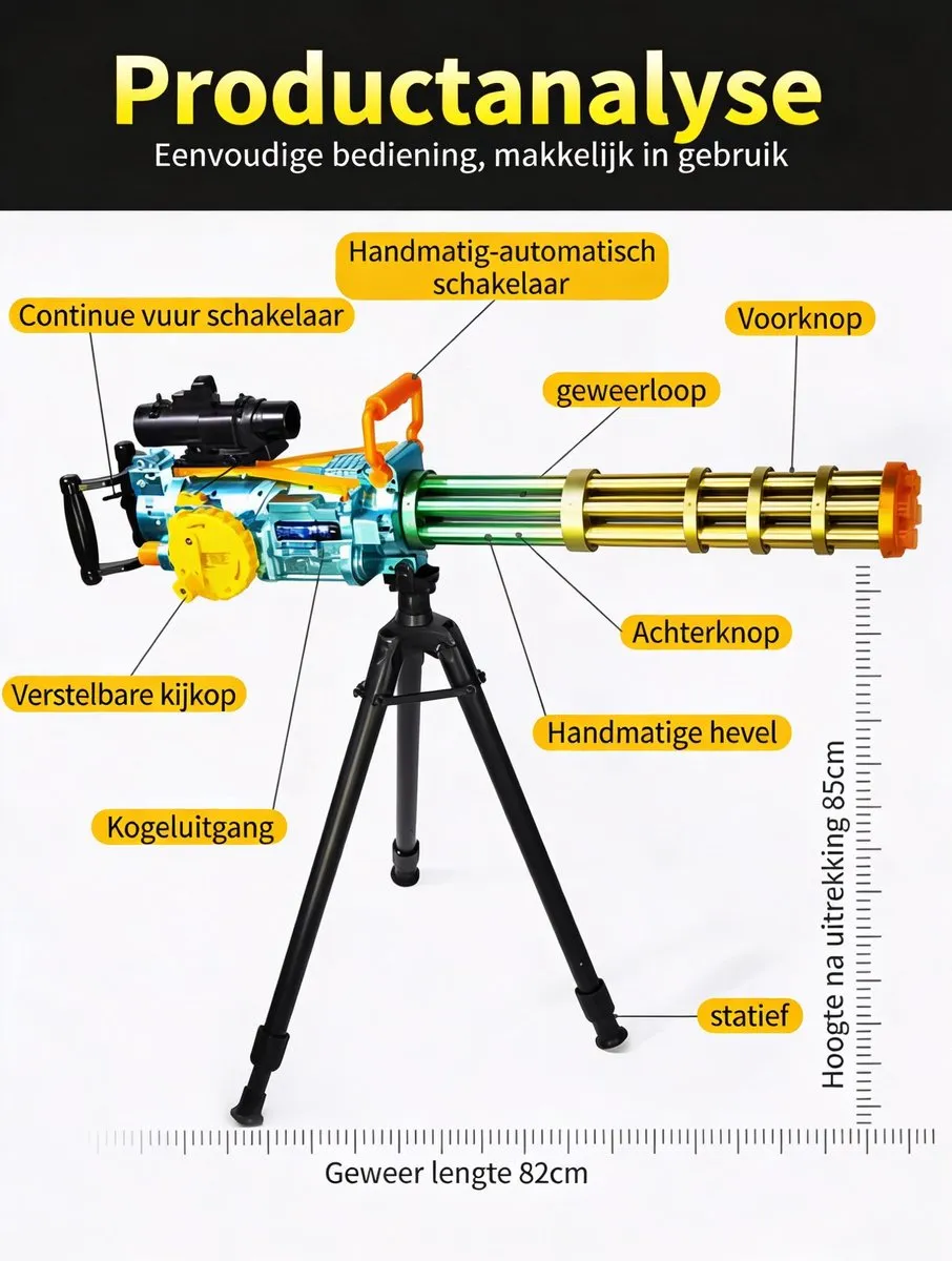 RedParrot Speelgoed Machinegeweer - Automatisch 66 Kogels - Zwart
