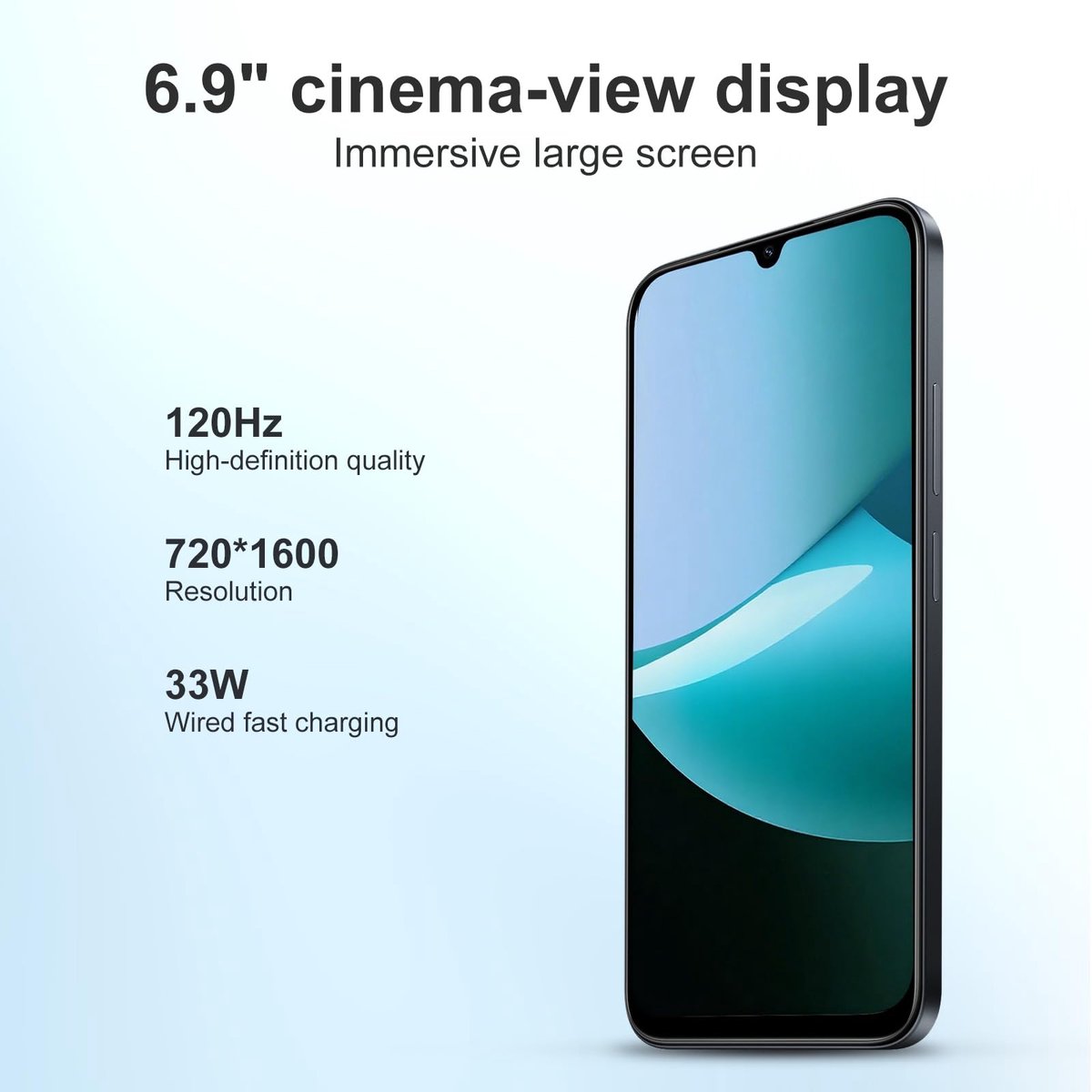 Xiaomi Redmi 15C 4+256GB Smartphone, 6,9" HD+ 120Hz-Scherm, 6000mAh-batterij, 50MP-camera, Zwart, inclusief Beschermhoes